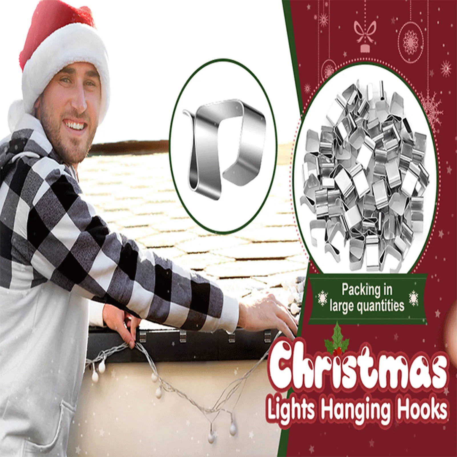 50pcs Christmas Light Hanging Hooks Easy Installation LED String Lights Hook for Gutter Eaves Accessories