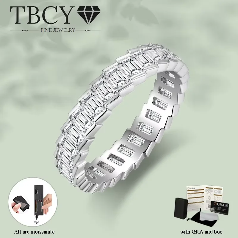 

TBCYD 4cttw Изумрудная огранка Полный муассанит Кольца для женщин Стерлингового серебра 925 пробы Роскошный браслет Вечности Свадебная шкатулка для драгоценностей с