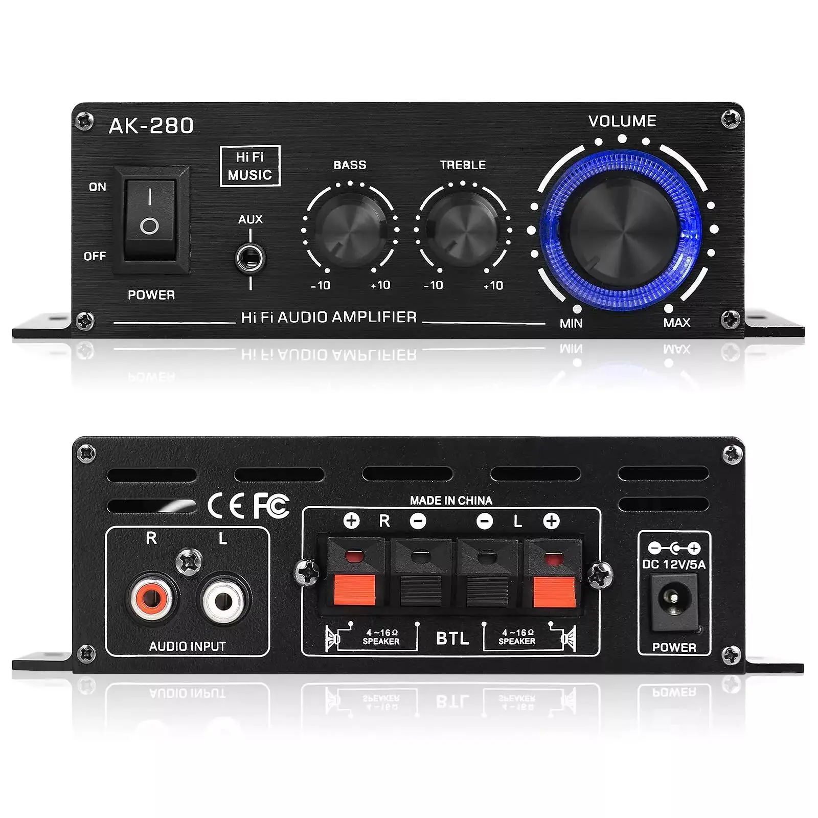 AK280 Audio Amplifiers for Car Home Bass 2.0 Channel HiFi Sound Amplifier Home Digital 12V Mini Treble Power Amplify