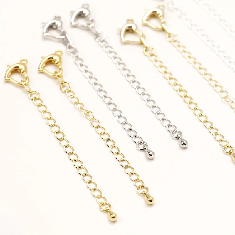 4pcs copper clad 14K love clasp ending extension chain Water Drop Pendant DIY hand made jewelry basic accessories material