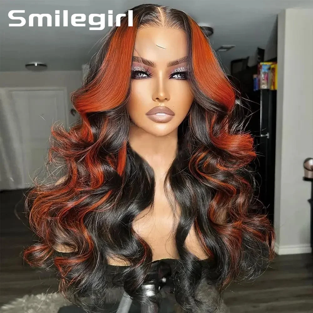 Peluca de Cabello Humano con Frente de Encaje 13X6, Color Jengibre, 200% de Densidad, Pre-Desplumada para Mujeres, Ombre 13X4 HD Transparente, Color Naranja Jengibre