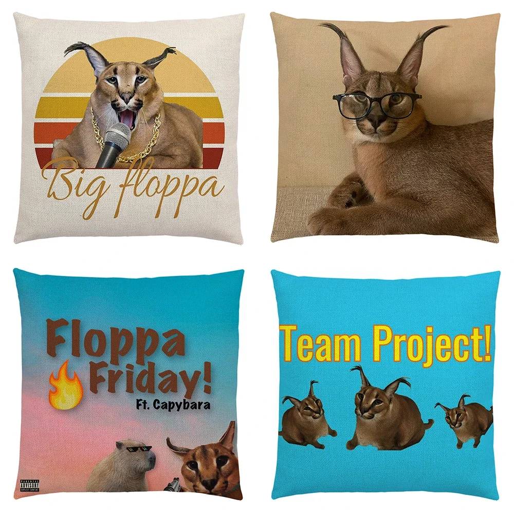 Floppa Cute Meme Cushion Cover 40x40 Home Decor Dakimakura Funny Caracal Cat Linen Throw Pillow Case for Living Room Funda Cojin