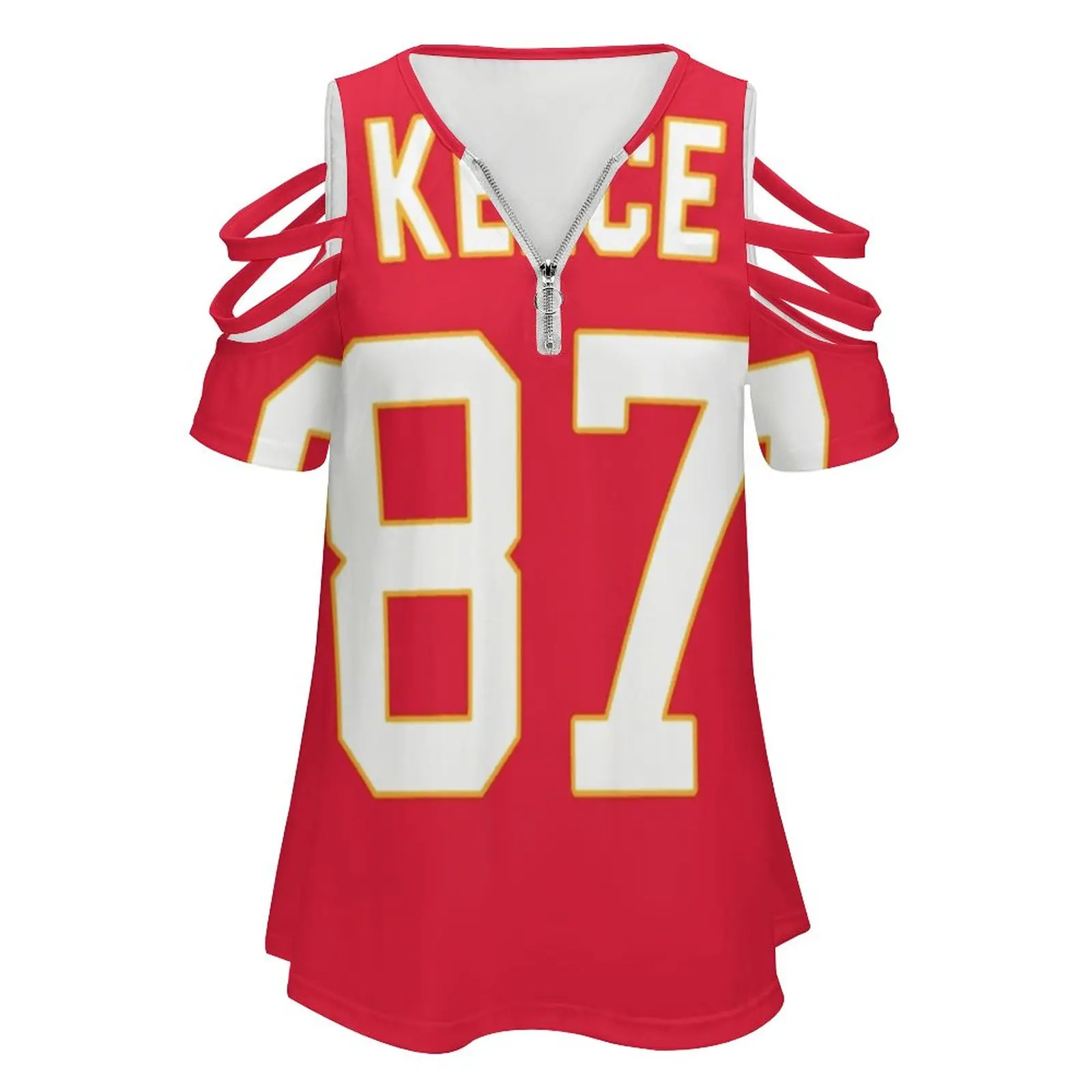 Kelce 87 Women Zipper Sexy Printed Vintage T Shirts Tops Full Print T-Shirt Nfl Football Kansas Kansas City Sports Team Travis