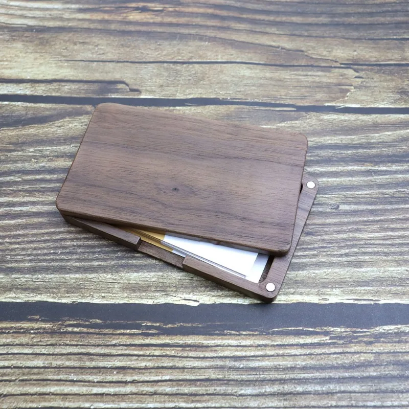 Popular Portable Walnut Business Card Holder Magnetic Closure Geometric Design