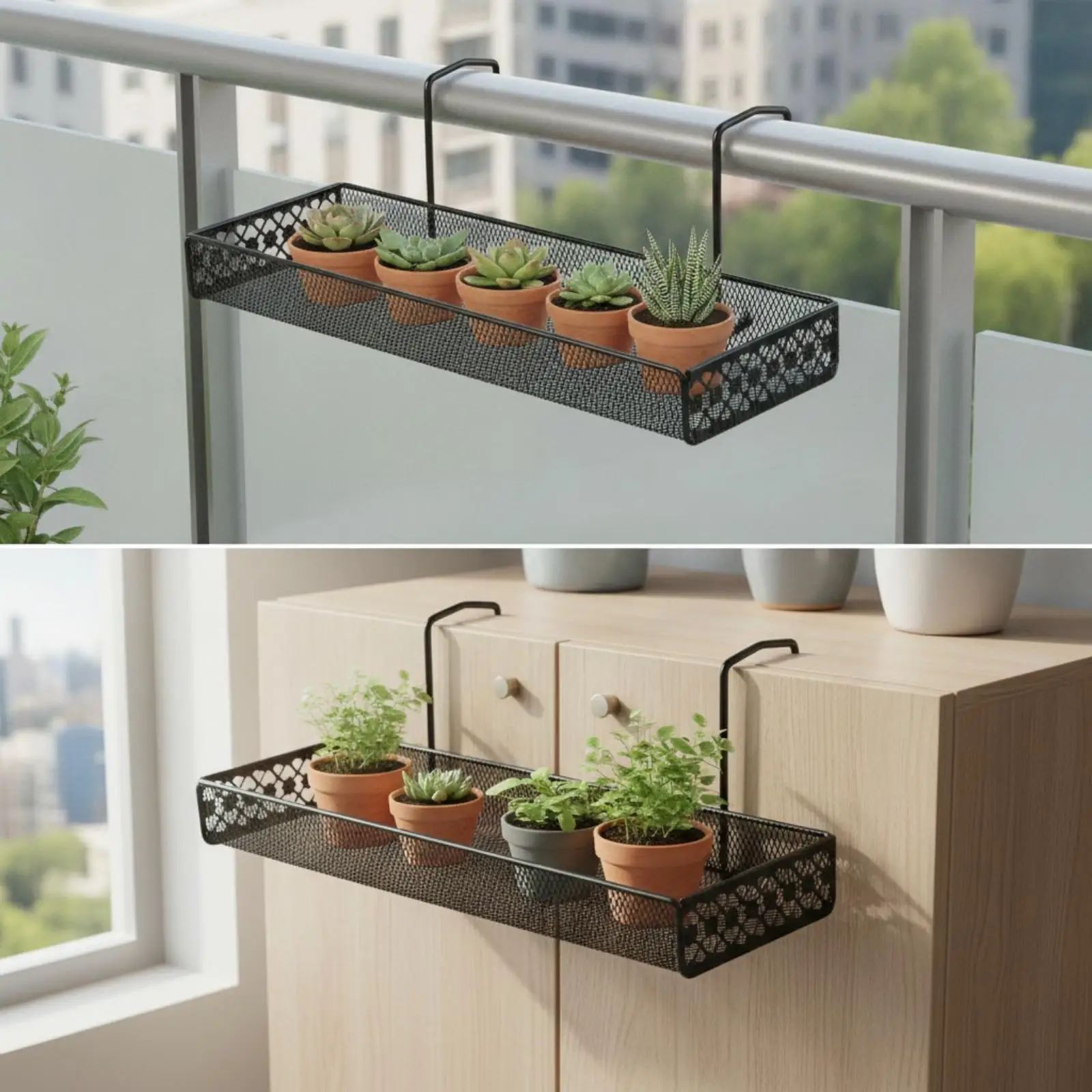 Hanging Planter Rack Metal Hanging Railing Planter Wire Mesh Flower Pot Holder