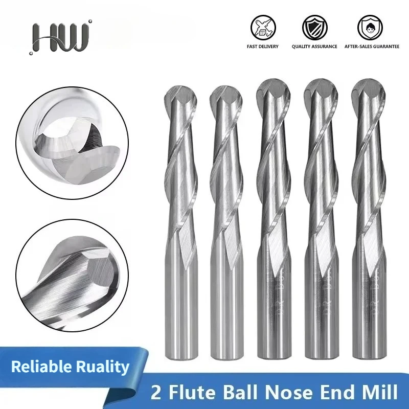 Double-edged helical ball end mill, carbide mill, CNC tool, woodworking mill, rough machining helical cutter