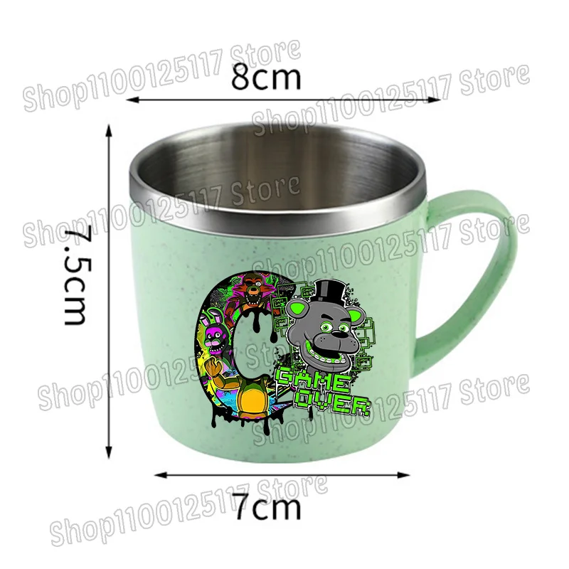 Fnafs أنيمي 304 كوب ماء من الفولاذ المقاوم للصدأ كول خمس ليال فريديز الحرارية القدح المنزل مكافحة الإفلات فرشاة الأسنان أكواب هدية عيد ميلاد الطفل