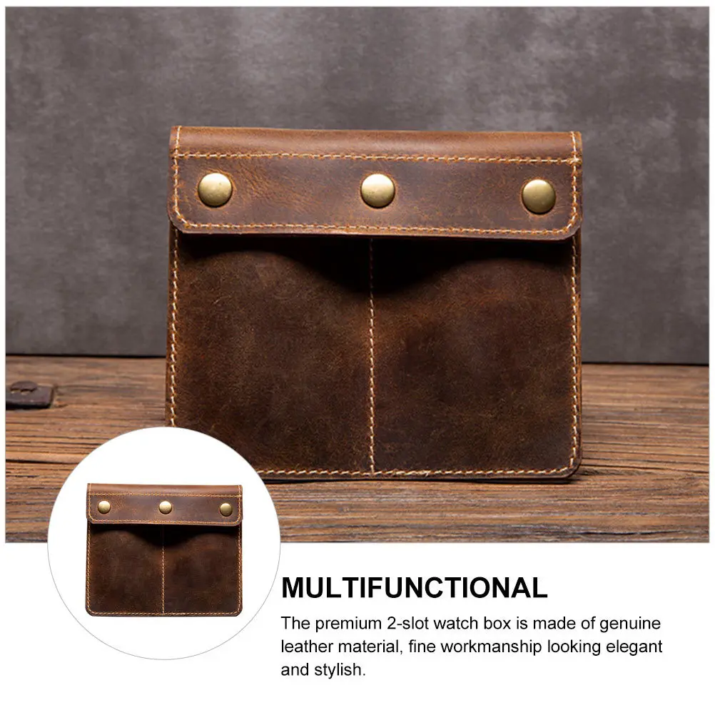 

Retro 2-Slot Portable Watch Case Couple Organizer Storage Box Durable Cowhide Travel Jewelry Watch Holder