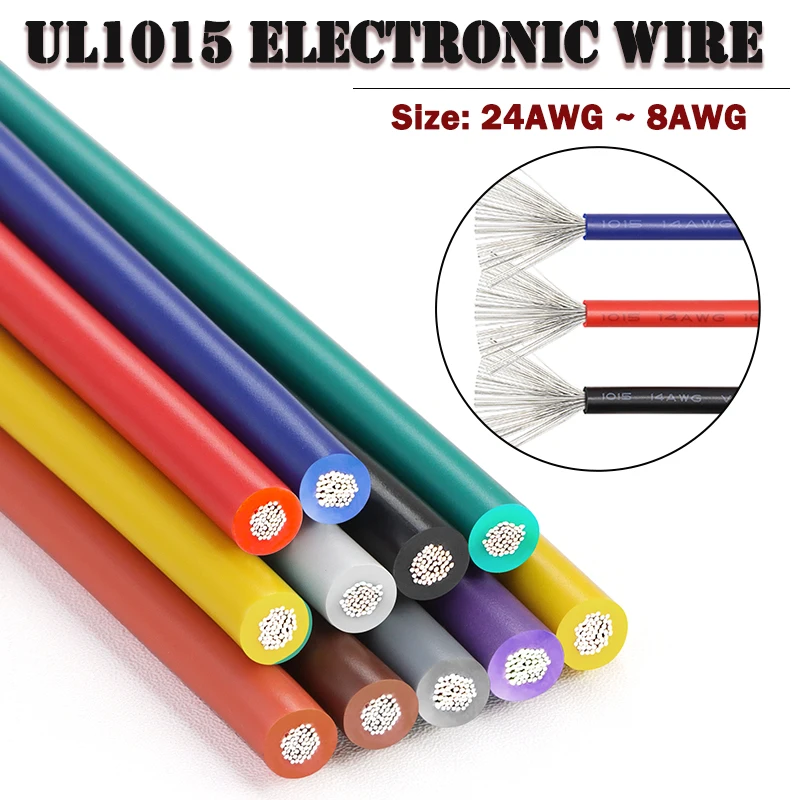 

1/5M PVC Insulation UL1015 Electronic Wire 24 22 20 18 16 14 12 10 8AWG Multi-stranded Tinned Copper Cable for DIY Lamp Lighting