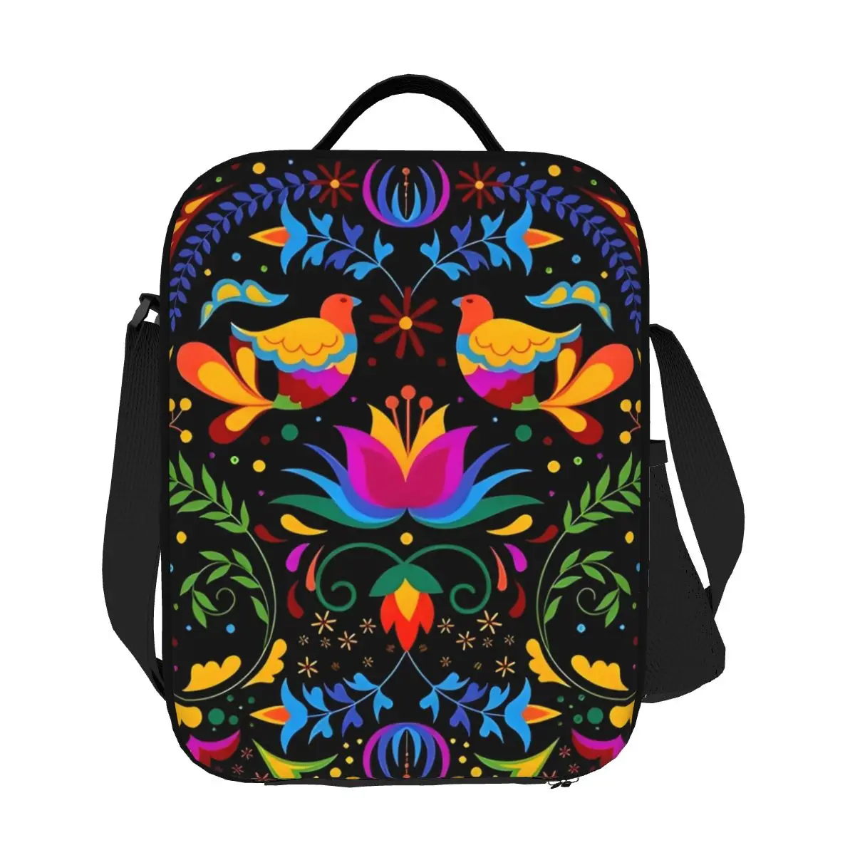 

Custom Mexican Flowers Otomi And Birds Thermal Insulated Lunch Bags Women Portable Lunch Container for Storage Bento Food Box