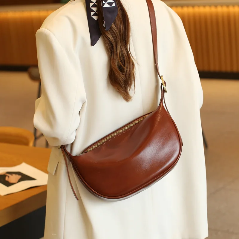 

2025 New Commuter Versatile Cowhide Dumpling For Women Vegetable Tanned Genuine Leather Shoulder Crossbody Underarm Bag