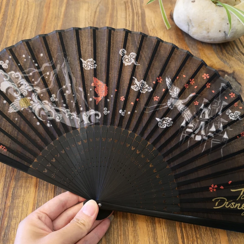 

Clearance export Japan foreign trade original single black fan crane moon cotton folding fan summer portable fan