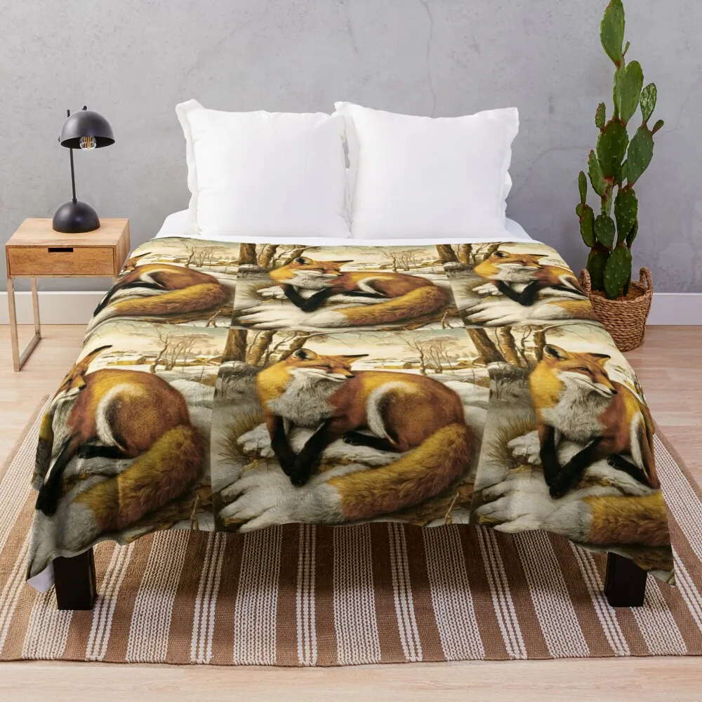 Fox Portrait. Winter fox, fox painting, Leonardo da Vinci style Throw Blanket Thermal For Baby Sofa Throw Blankets