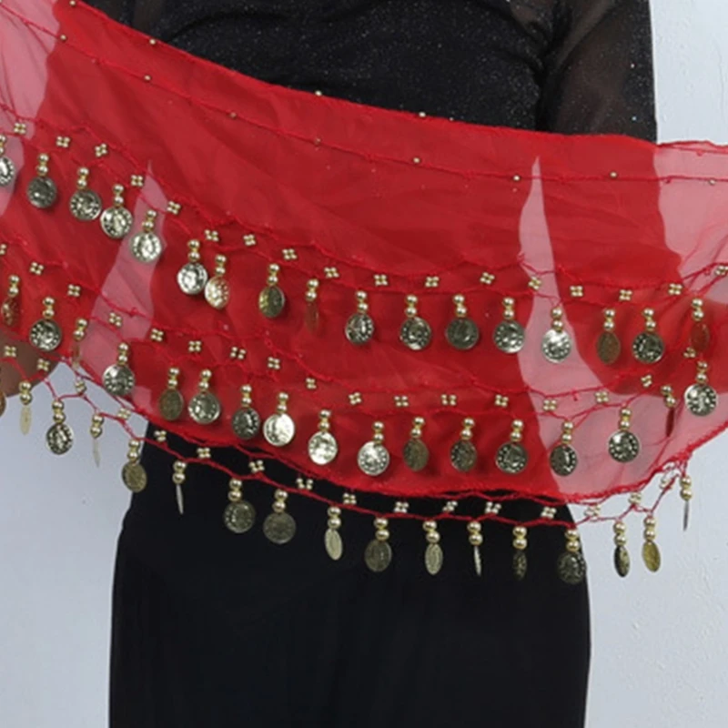 1 Stuks Vrouwen Buikdans Hippe Sjaal Accessoires 3 Rij Riem Rok Met 72 Stuks Gouden Kleur Munten Taille Ketting