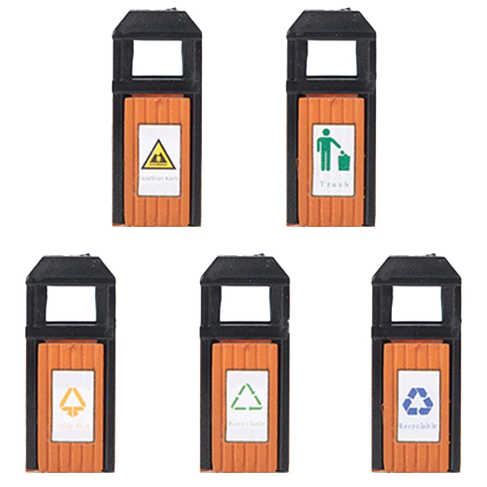 5 Pcs Mini Trash Can DIY Model Small Garbage House Apartment Decoration Decorative Sand Table Abs