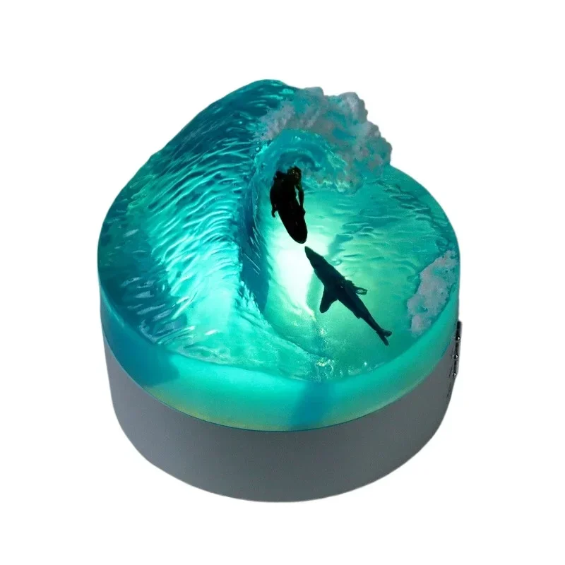 Bluetooth speaker resin night light, ocean surfing micro-landscape handicraft ornament