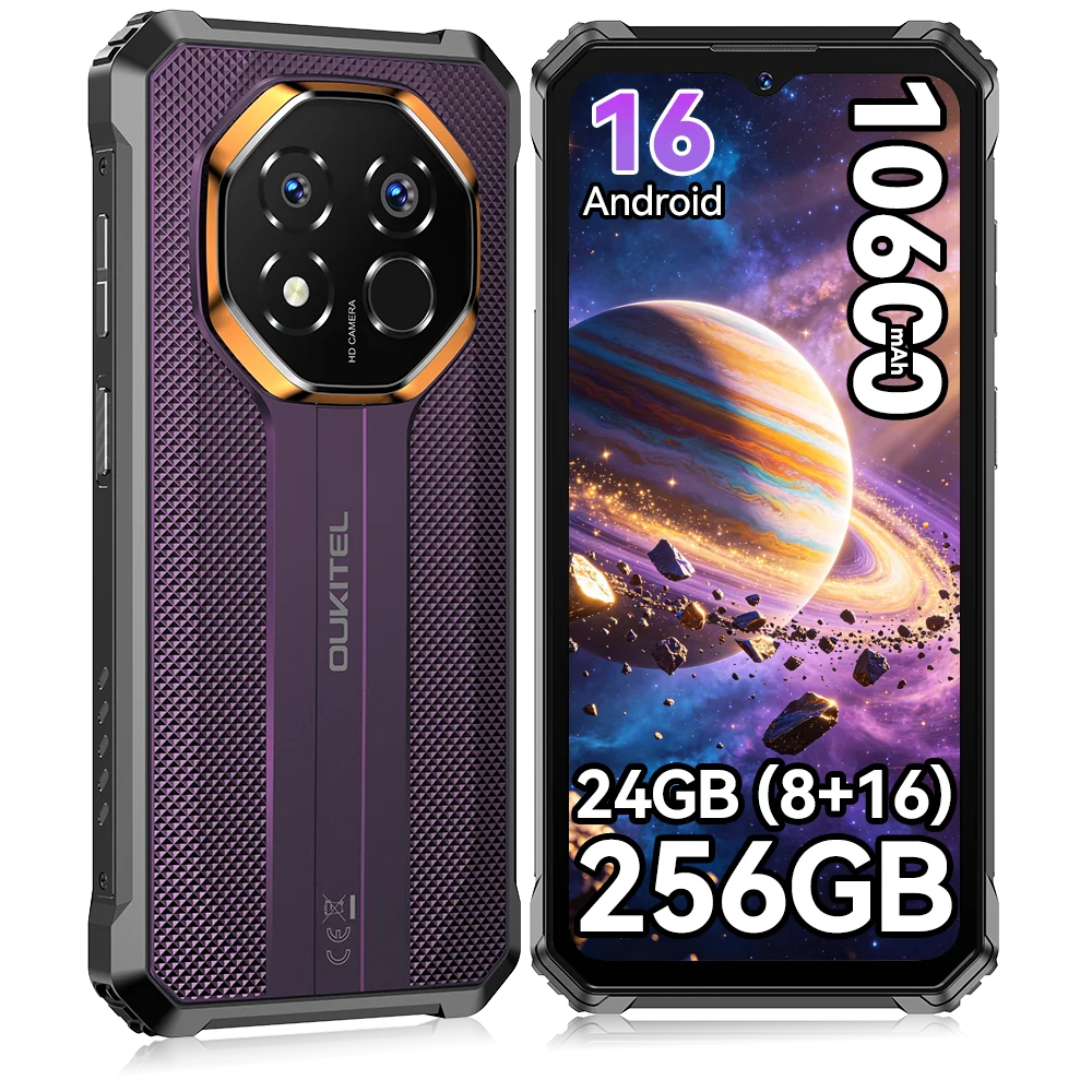 Robuuste smartphone OUKITEL G7, 24GB (8+16) + 256GB, 10600mAh batterij, 64MP camera, 6,52-inch LCD-scherm, Android 16, NFC, 90Hz verversingssnelheid, Unisoc T615-processor, Dual-SIM