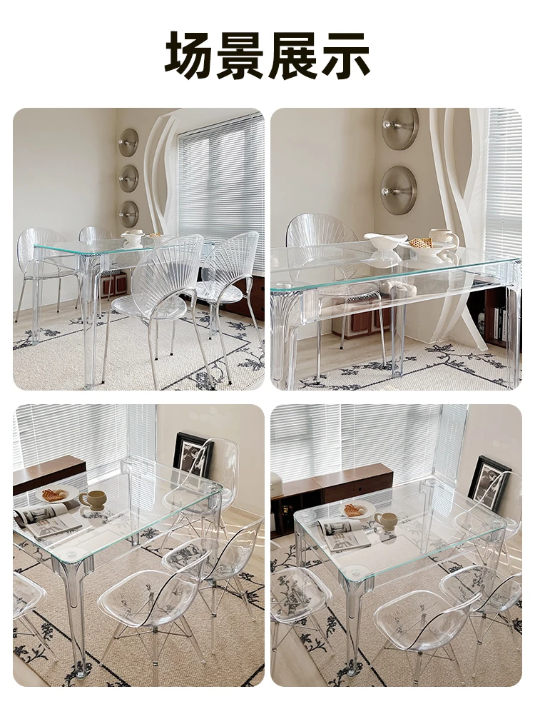 Transparent floating dining table, modern and minimalist small unit, cream style dining table, rectangular dining table