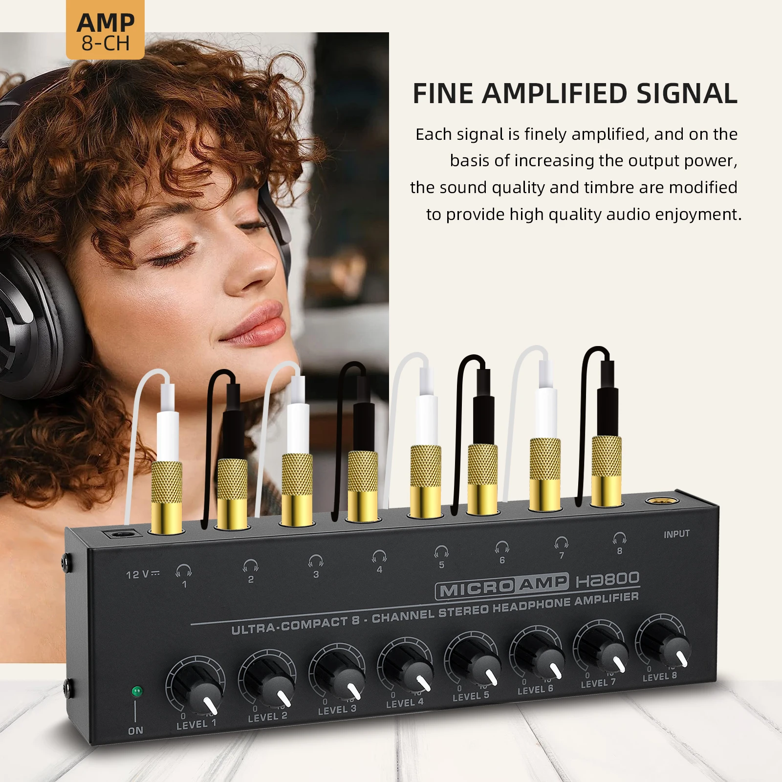 HA800 Ultra-Compact Audio Amplifier 8 Channels Mini Stereo Headphone Amplifier With Power Adapter EU US Plug Adapter Amplifiers
