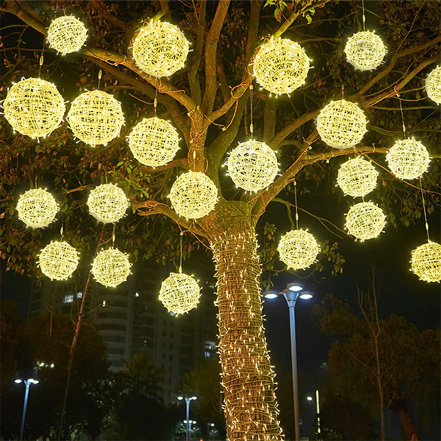 

30CM Christmas Trees Rattan Ball String Lights Outdoor Globe Fairy Light Wedding Party Tree Garland Light For Garden Decor