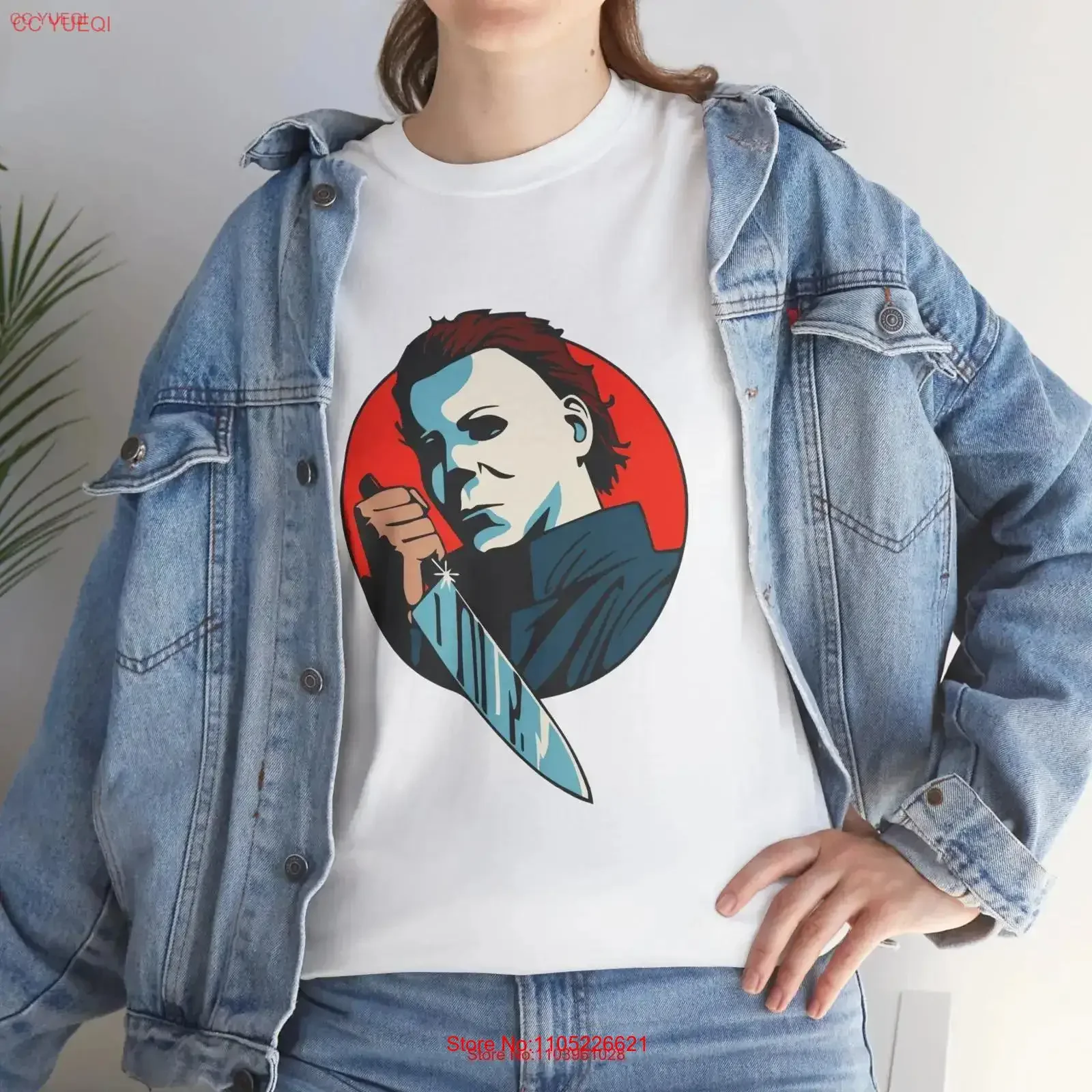 Michael Meyers Circle T Shirt Halloween vintage Washed fashion Comfortable Casual Versatile streetwear Stylish homme graphic
