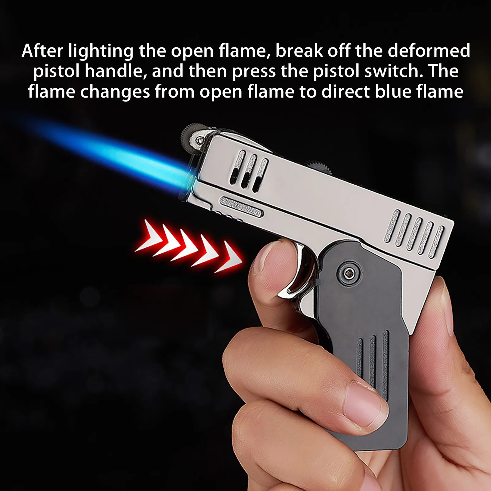 2022 Twin Fire Deformed Pistol Butane Gas Kitchen Grill Accessories Big Jet Flame Fire Turbo Torch Fire Grinding Wheel Lighter