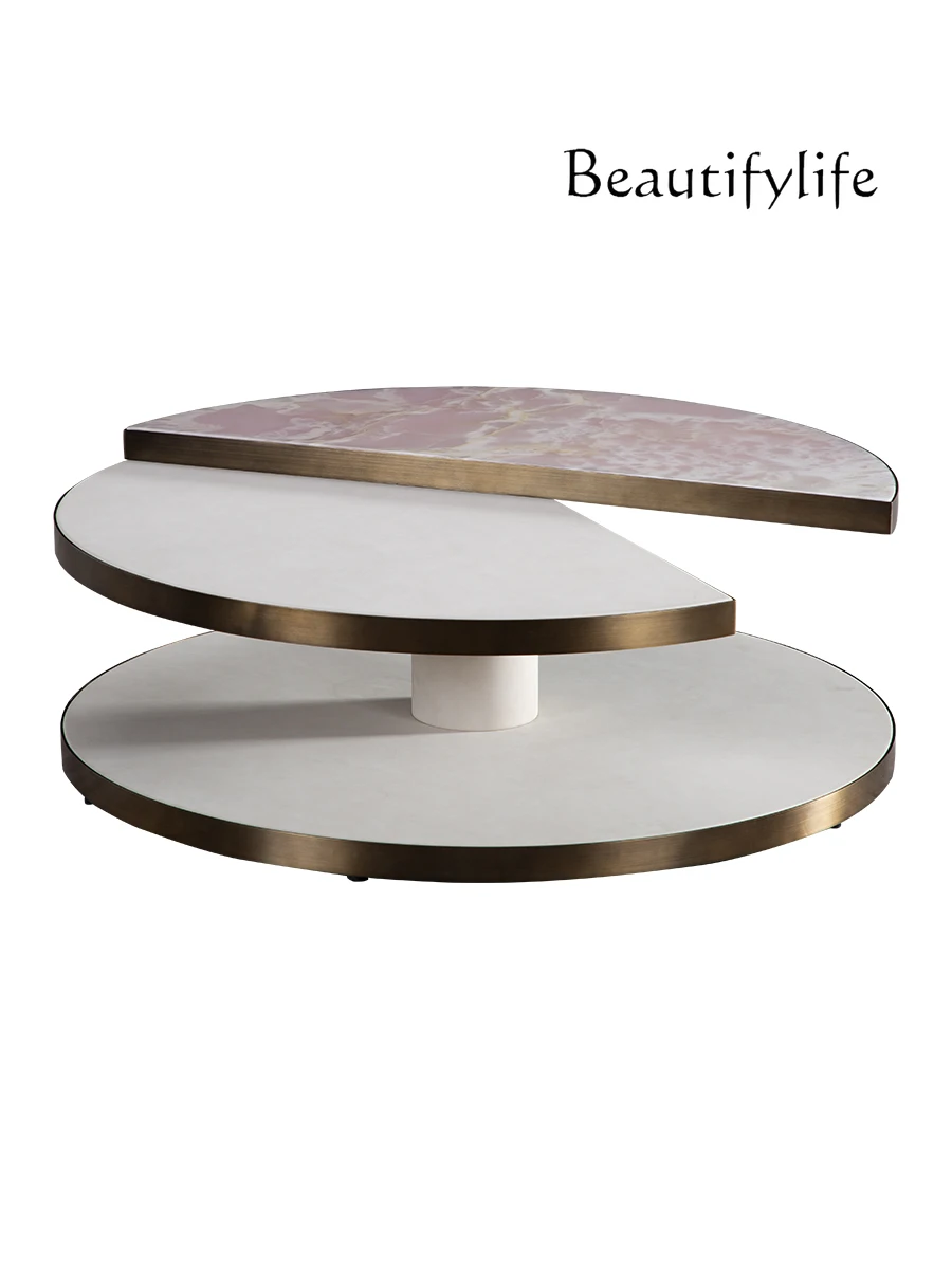 

Mild Luxury Marble Living Room Stainless Steel round Table Designer Simple High-End Luxury Stone Tea Table