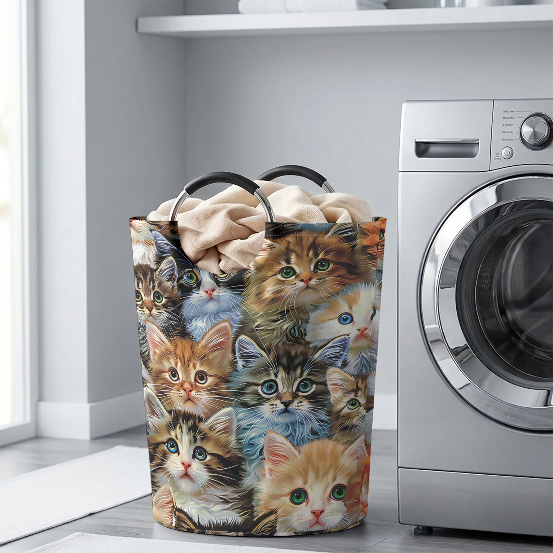 Cute Kittens Collage Handled Storage Basket, Large Capacity, For Laundry, Bedroom & Sundries Storage