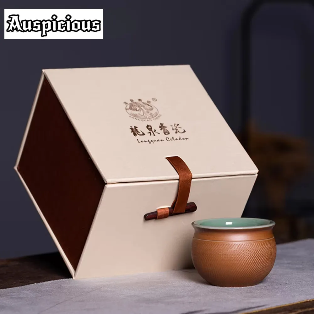 70ml Retro Longquan Celadon Teacup Handmade Jumping Knife Master Cup Large Ceramic Tea Bowl Coffee Mug Kung Fu Teaware Gift Box