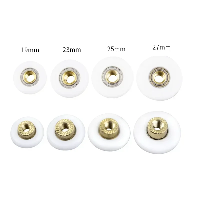 10PCS/LOT Dia19 23 25 27mm Shower Room Pulley Bathroom Sliding Glass Door Wheels Copper Core Hanging Pulleys