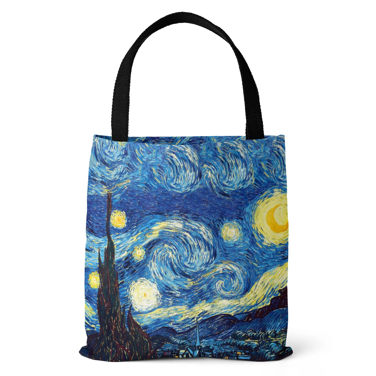 Van Gogh Series Canvas Bag Oil Painting Starry Night Sunflower Apricot Flower Coffee Holder Handbag Lightweight Shoulder Bag ﻿