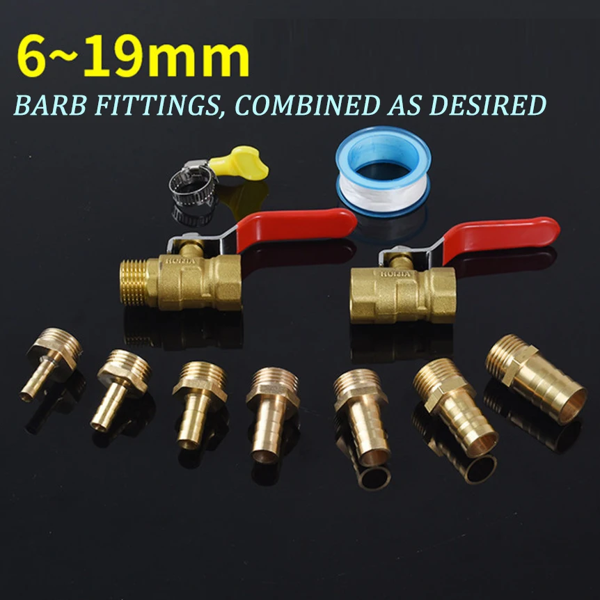 Quick Connect Ball Valve Brass, Male/Female Thread Pagoda Hose Barb 6-25mm for Water Oil Air Gas Fuel Line Pipe