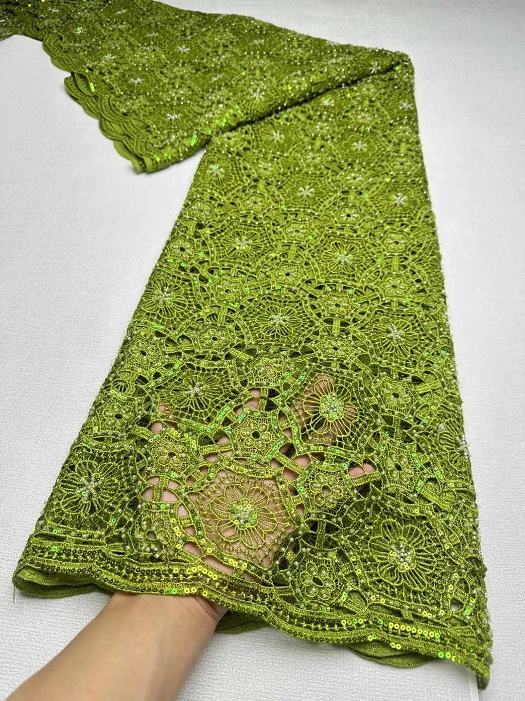 

African Nigerian Sequins Cotton Embroidery organza Lace Fabric, Tulle Wedding Party Dress, High Quality, 5Yards, 2024, JL390