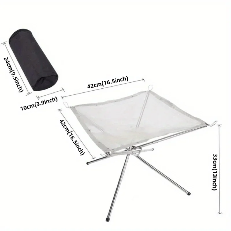 Portable foldable steel grid-style camping fire pit, outdoor wood fire burning fireplace, suitable for campfires