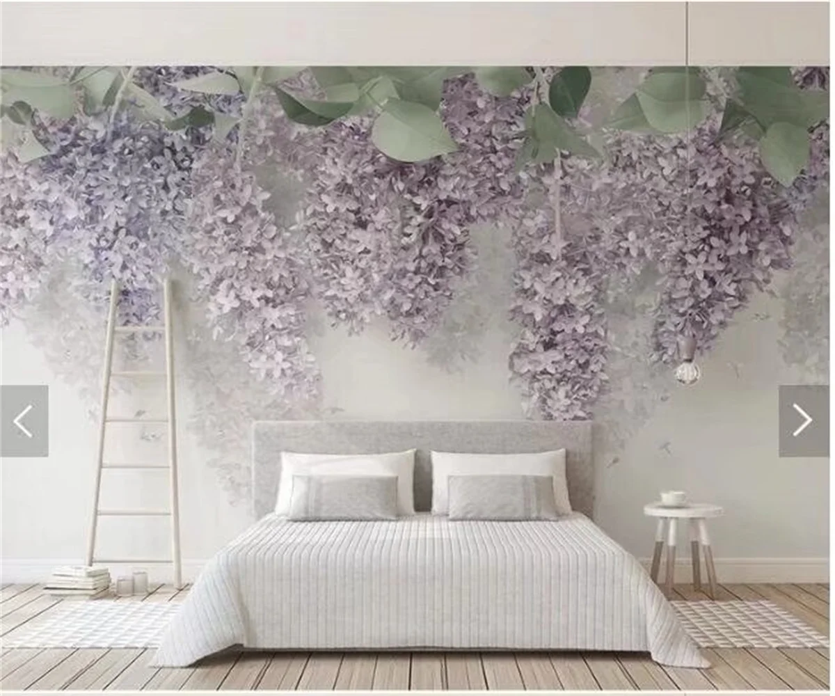 Custom mural Purple wisteria flower 3D three-dimensional flower bedroom living room wall decorative painting 3d wallpaper