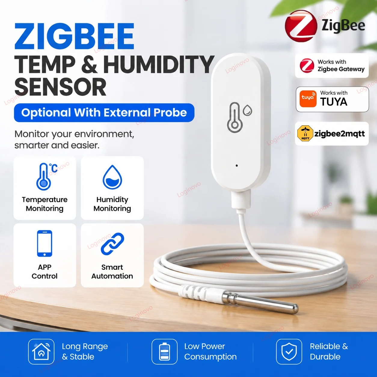 Czujnik temperatury i wilgotności Zigbee z opcjonalną zewnętrzną sondą termometryczną NTC, inteligentny dom, zdalny monitoring za pomocą aplikacji, kompatybilny z hubem TUYA 2MQTT. — zdjęcie produktu 7