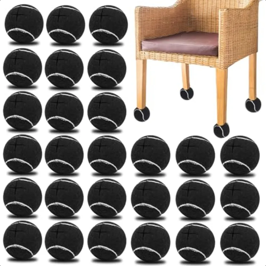 

28 Pcs Precut Tennis Balls Black Heavy Duty Non Slip Glide Protectors for Furniture Legs Chairs Desks Long Lasting Floor Protec