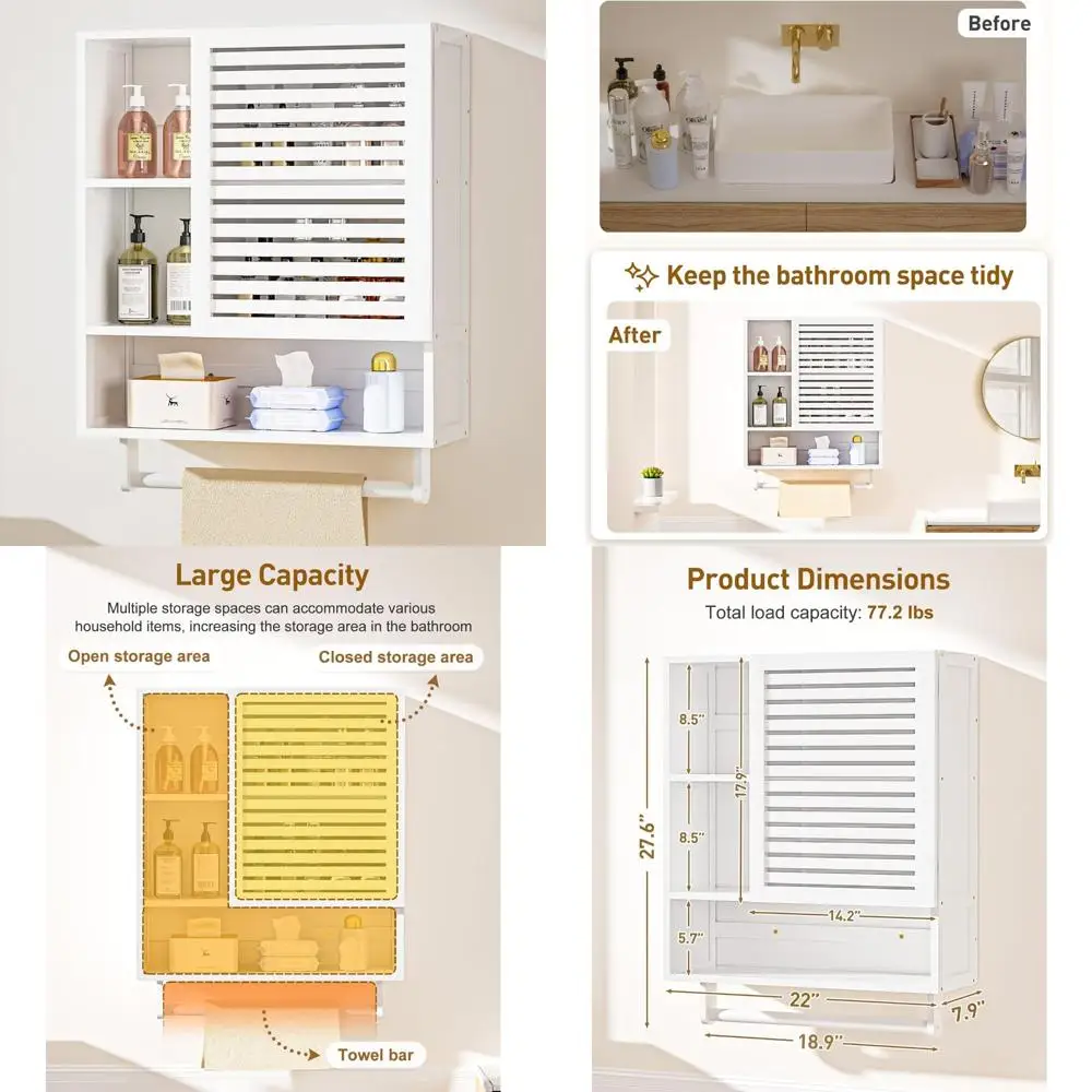 

Space-Saving Bamboo Over-the-Toilet Storage Cabinet with Towel Bar and Medicine Organizer