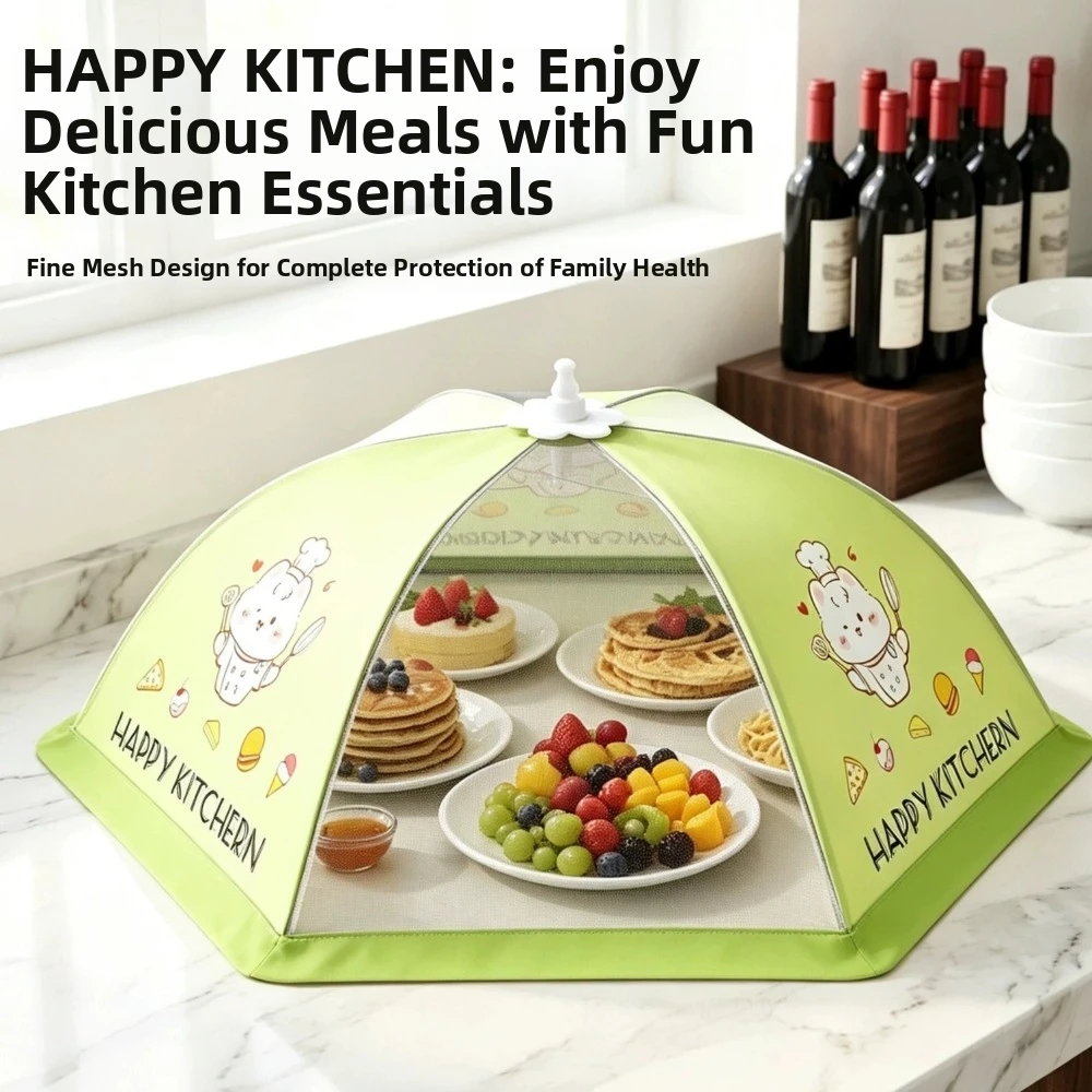 Cartoon Collapsible Food Cover Breathable Mesh Insect Prevention Cover Umbrella Style Lightweight Fly Prevention Cover
