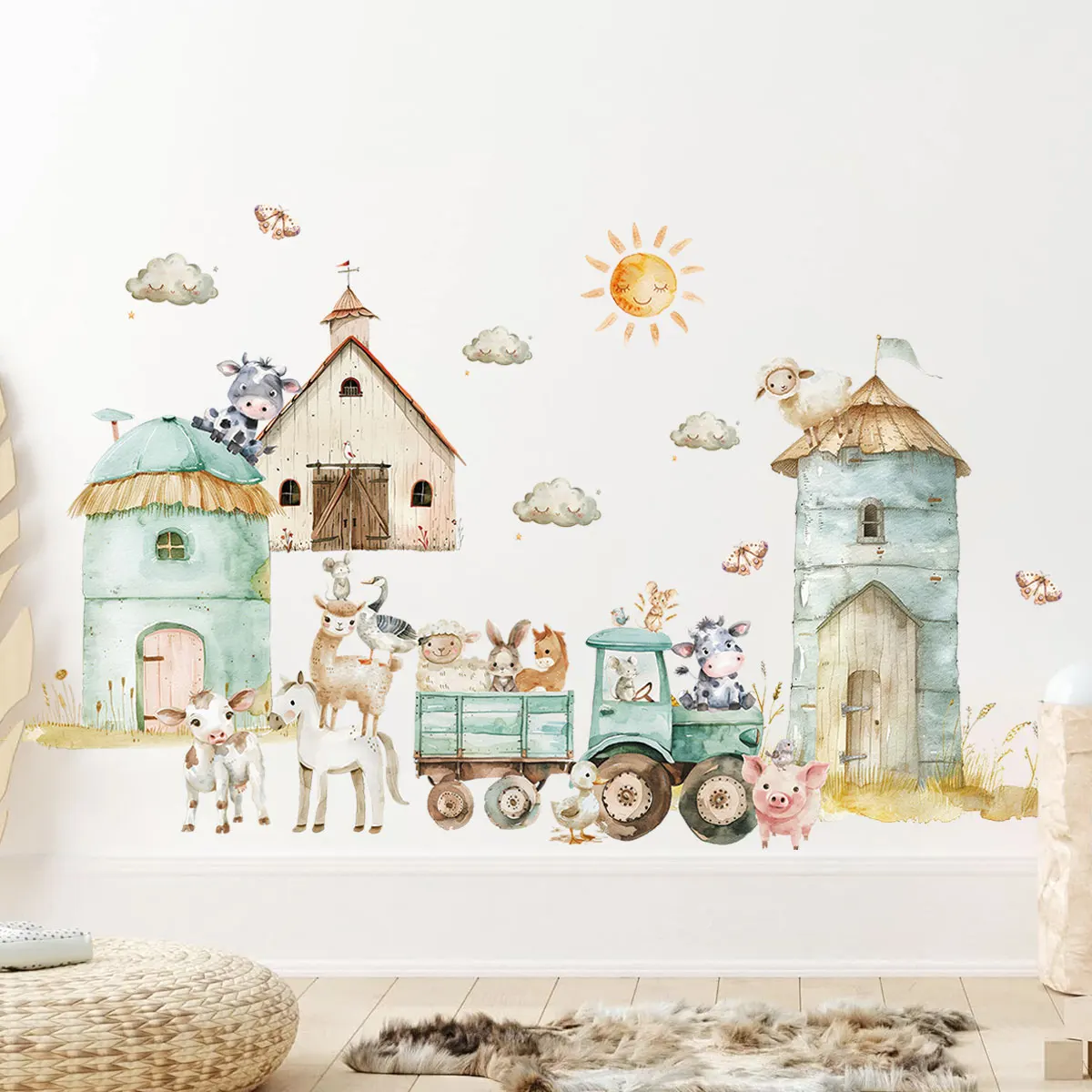 Cartoon Farm House Tractor Cute Animals Naklejki ścienne Home Decor do salonu Naklejki ścienne Dekoracja tła pokoju dziecięcego