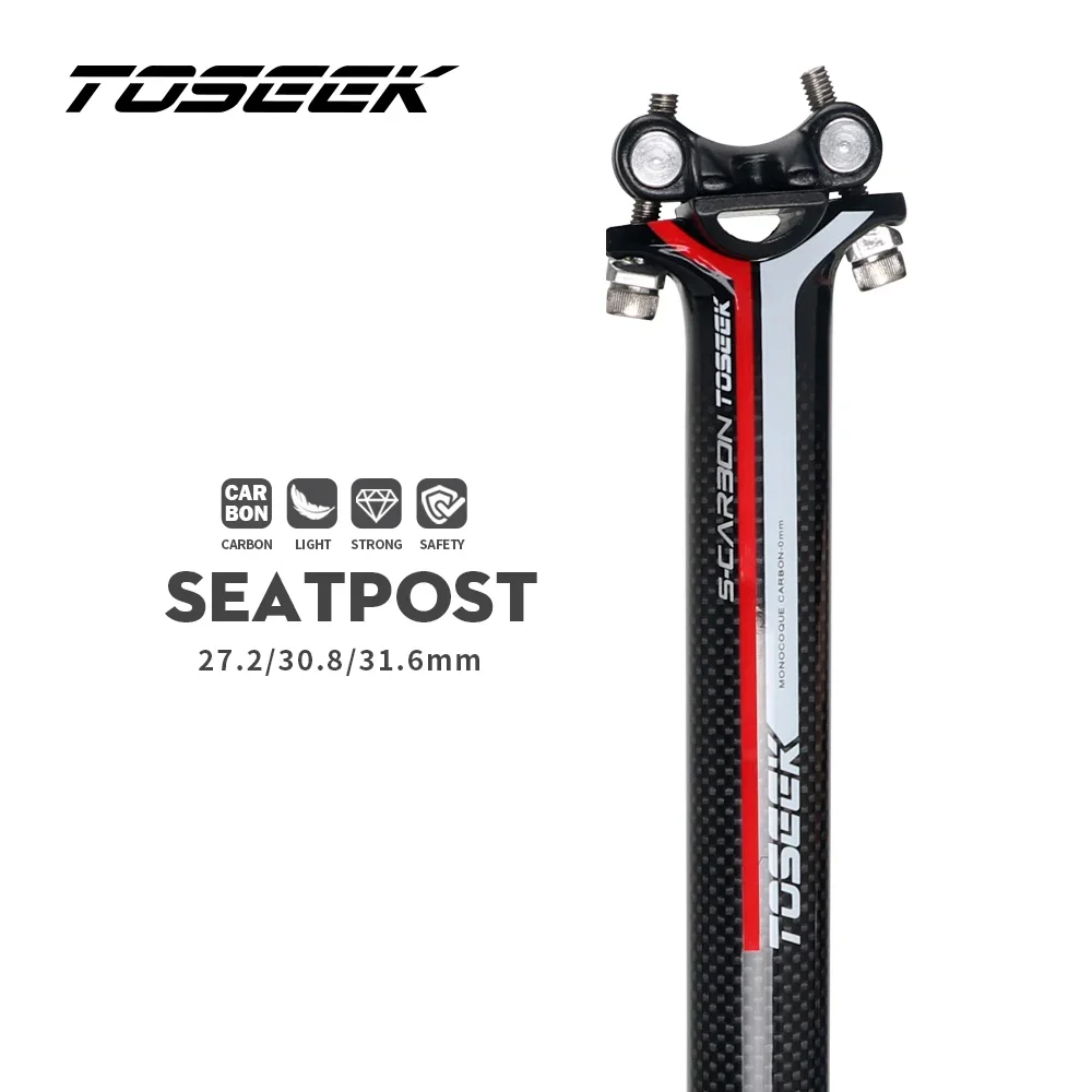 TOSEEK Carbon Fiber MTB Mountain Road Bicycle Diameter 27.2mm Telescopic Seat Post Length 400mm Lightweight 210g Bike Parts