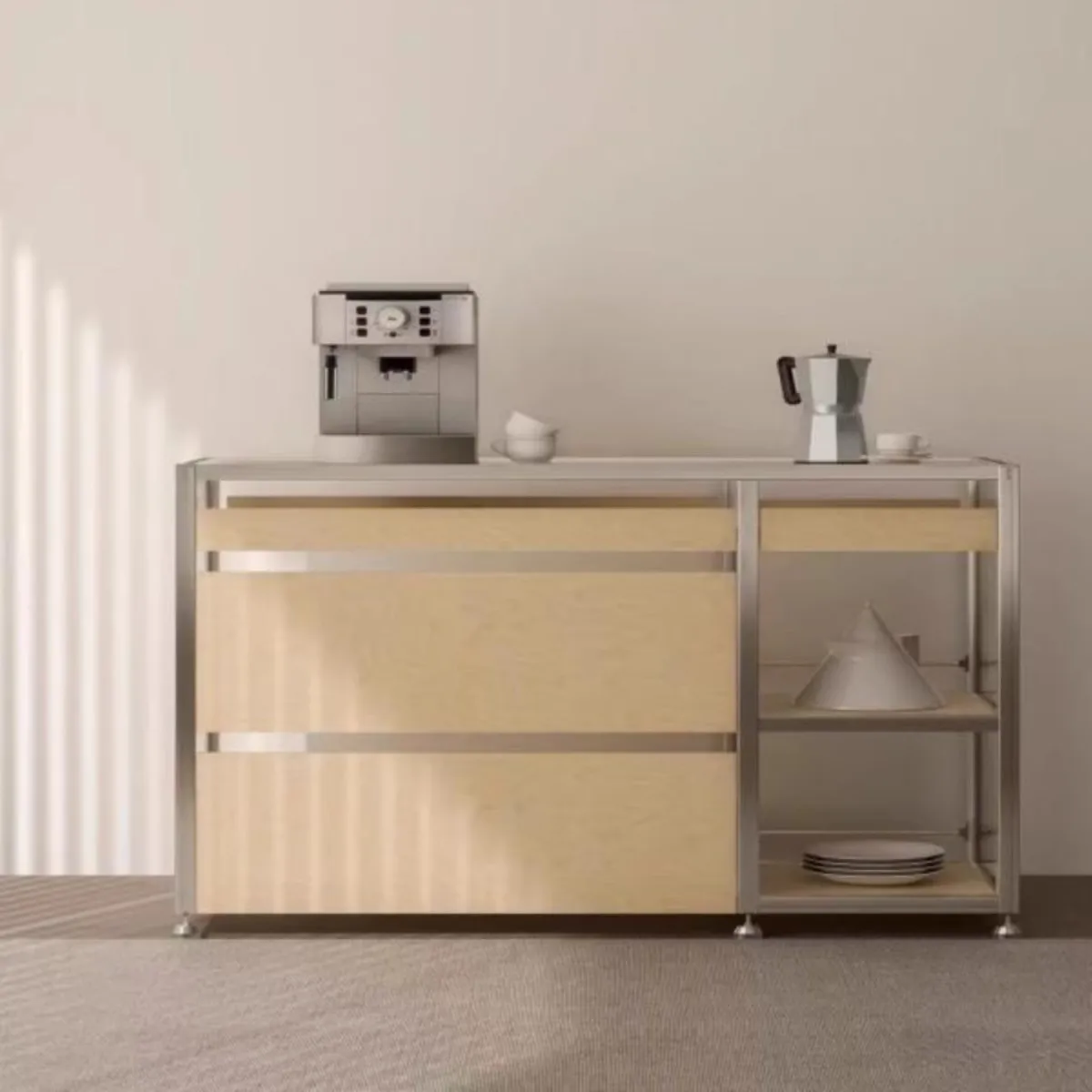 Birch ocean board dining side cabinet light luxury aluminum profile storage cabinet living room bedroom with drawers storage