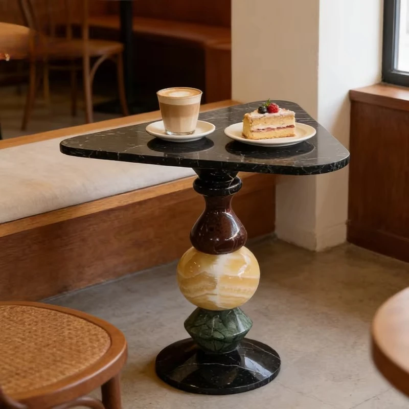 Modern patchwork design 100% natural black and white yellow and green marble side table, suitable for hotel apartment villa