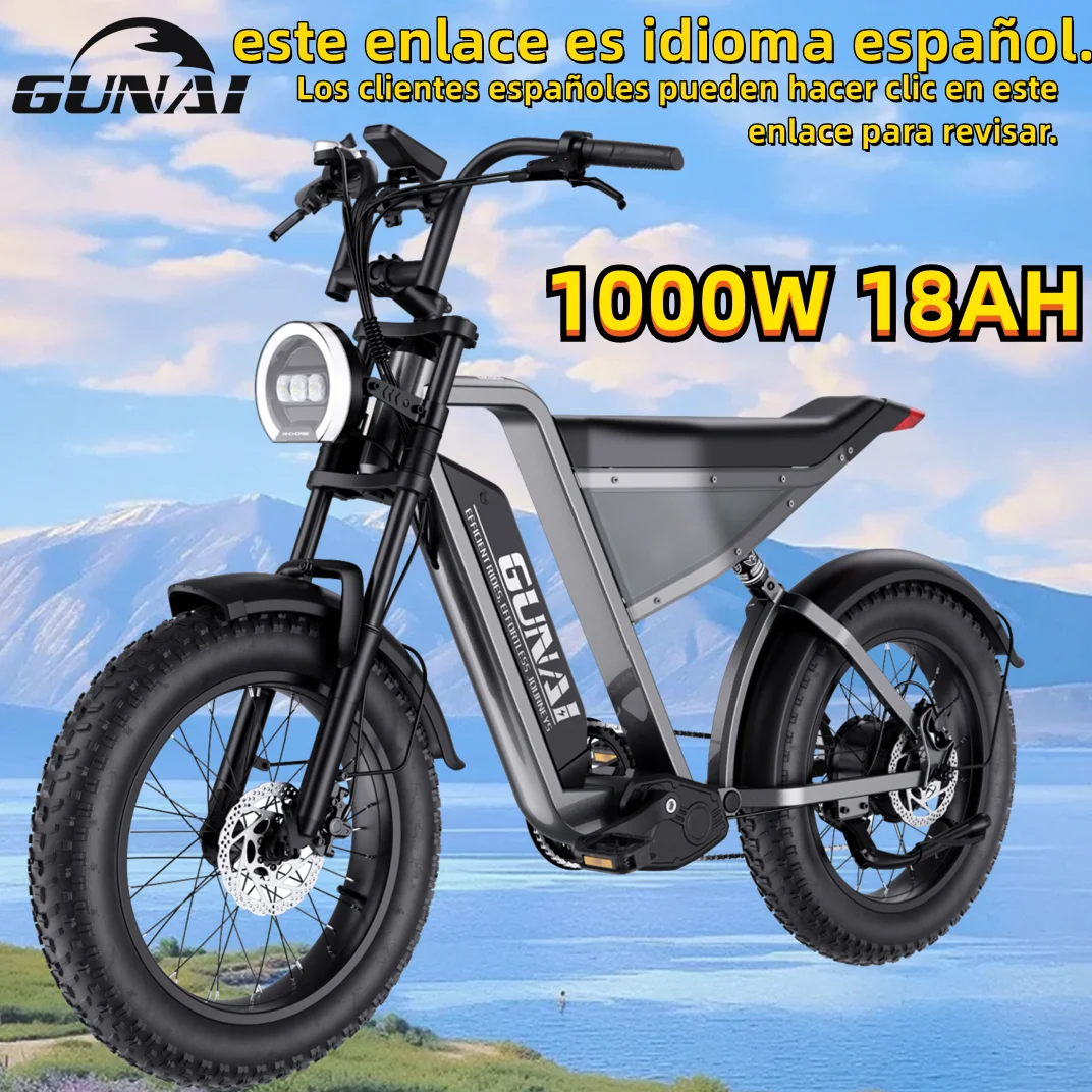 GUNAI-Y 1000W Electric Bicycle 7Speed 20*4Inch Fat Tire Electric Bike 60KM/H 48V 18AH Battery Mountain Adult Bike, 100KM Mileage