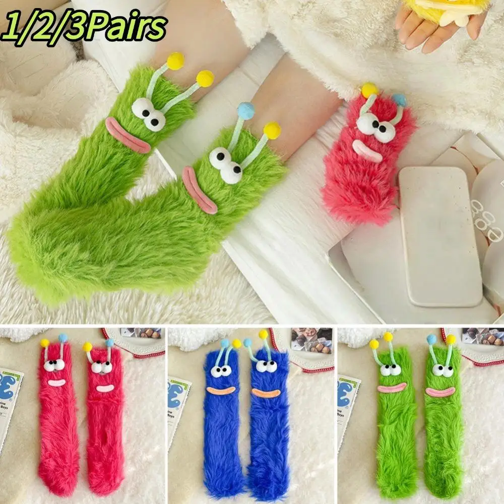 

1/2/3Pairs Women's Mink Fleece Mid Tube Socks Plush Autumn Winter Warm Coral Fleece Cute Home Sleeping Socks