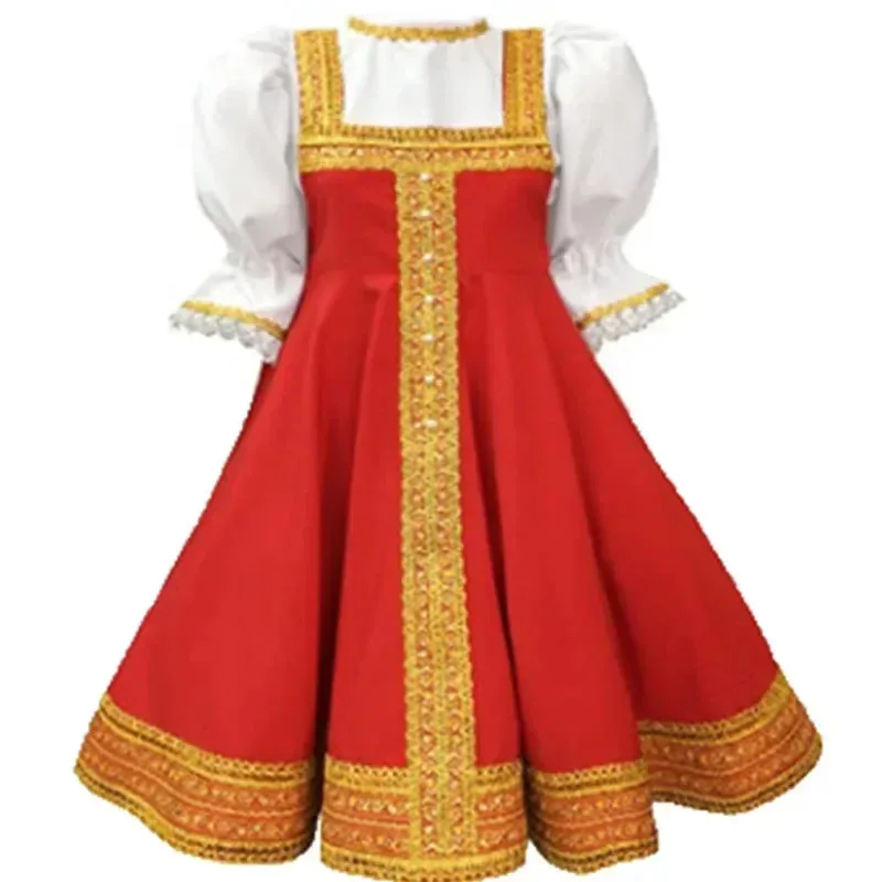 

Dance Girls Costume Red Sarafan National Russia Cosplay Folk Fancy Dress Kids Halloween Russian Traditional Clothing yi;4