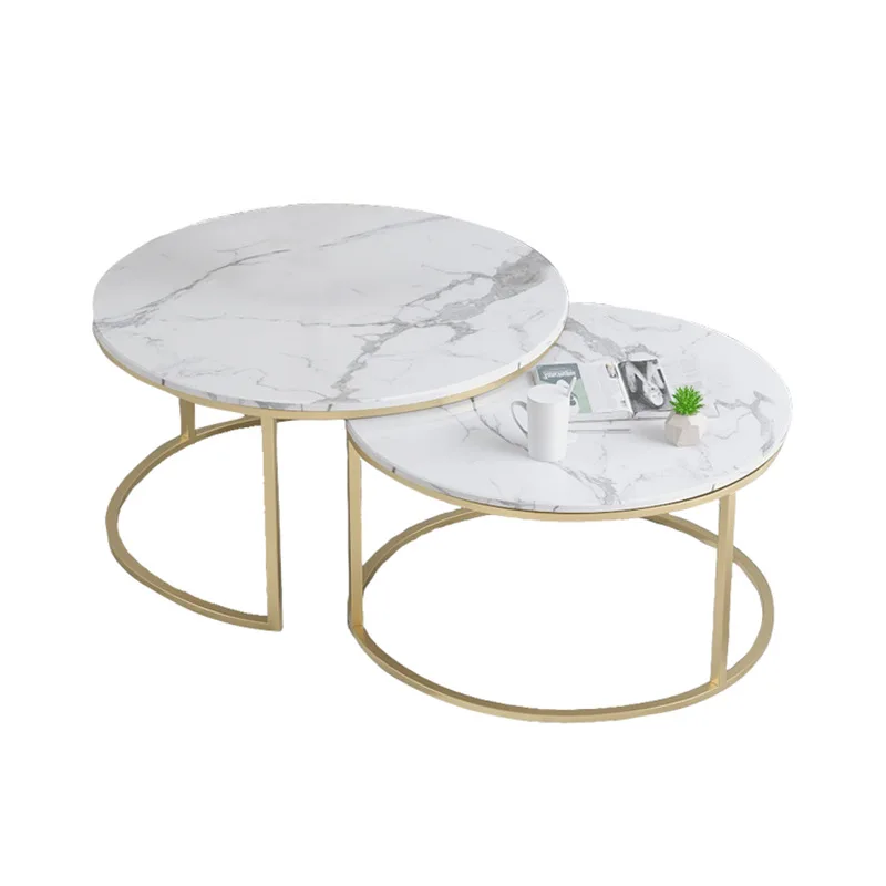 Marble Texture Coffee Table for Living Room Sofa Side Round Coffee Tea Table 2 In 1 Combination Furniture Golden White Black