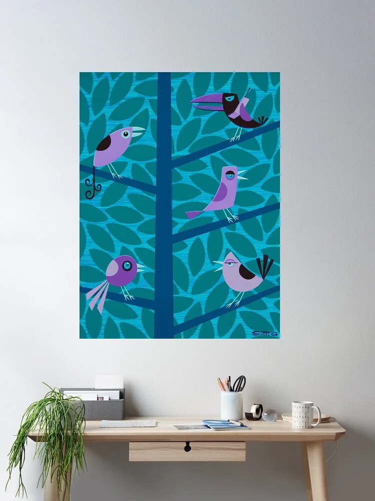 

Josh Agle Shag Fine Birds, Print Art Canvas Poster- For Living Room Decoration - Home Wall Decor Picture