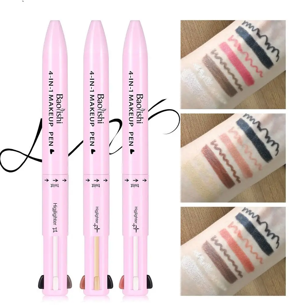 Trendiger 4-in-1-Multifunktions-Make-up-Stift, glatter, langlebiger, kompakter Reise-Eyeliner, wasserfester Augenbrauenstift, Katzen-Make-up