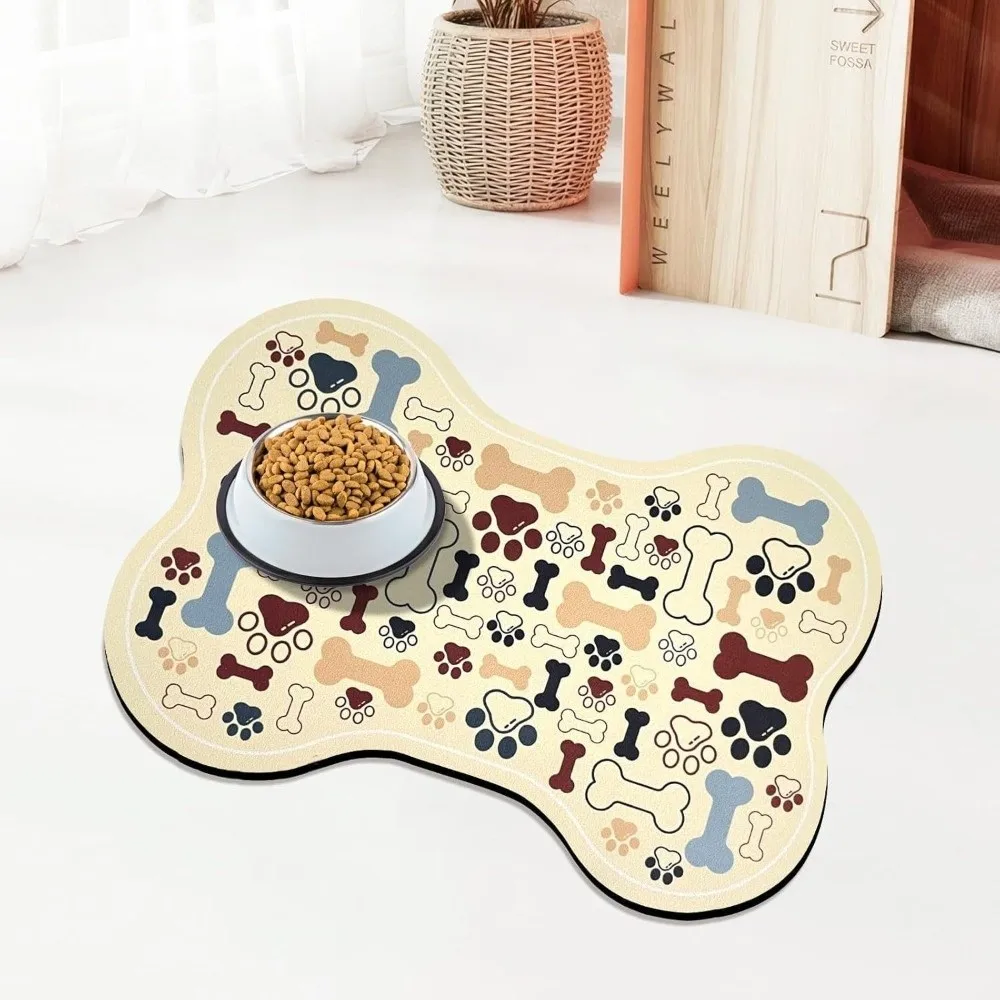 Geometric Fishbone Paw Print Dog Feeding Mat Non-Slip Placemat Pet Food Bowl Pad Quick-Dry Water Bowl Pad Pet Feeding